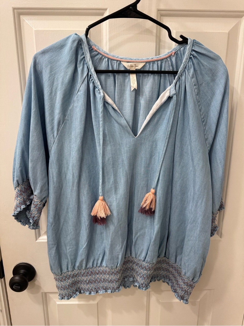 Matilda Jane Light Blue Tassel Peasant Top